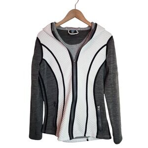 Kuhl Flight Jacket Womens Small Gray White Quilted Full Zip Hooded Fleece